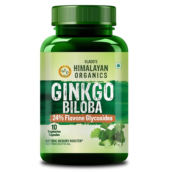 Vlado’s Himalayan Organics Ginkgo Biloba 500mg With Brahmi for Better Concentration, Memory & learning | Helps Anxiety & Stress | Healthy Blood Circulation - Small Pack