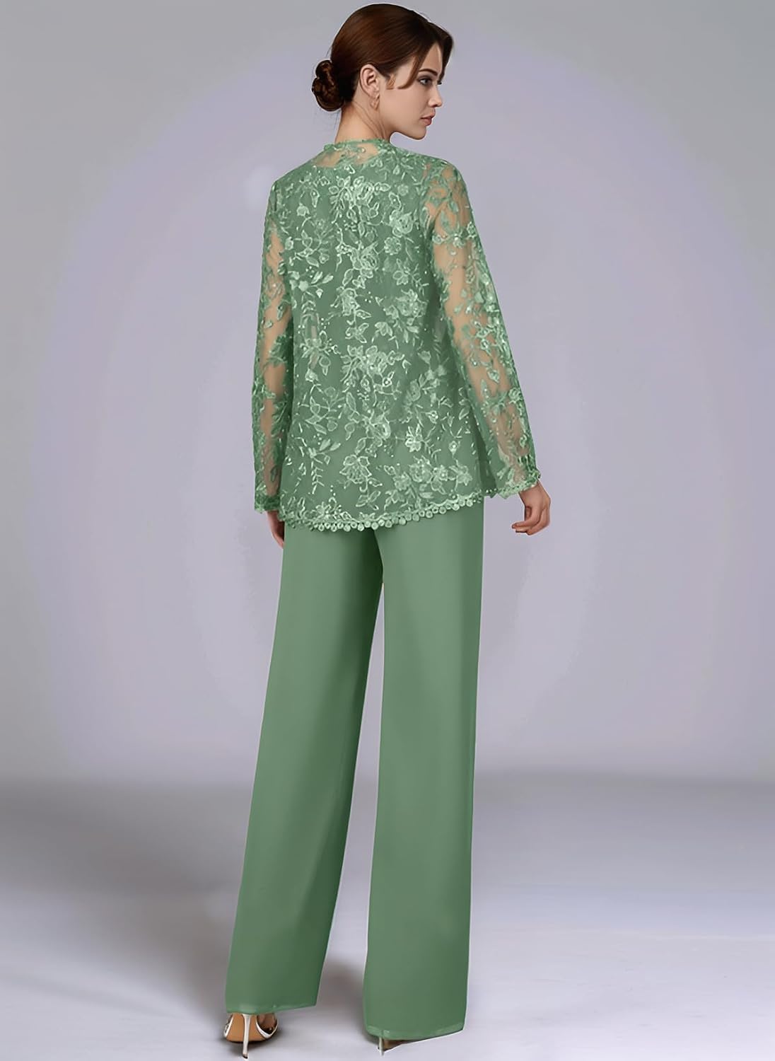3 Pieces Lace Mother of The Bride Pant Suits Women's Long Sleeves Formal Pantsuits