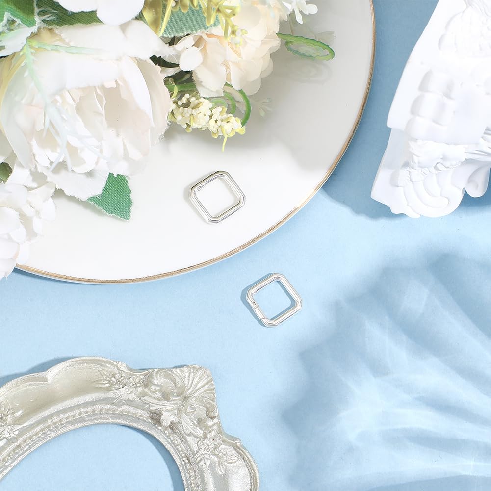 Beebeecraft Cierre de Anilla de Resorte de 0.51 pulgada 925 aros de Resorte de Plata de Ley con Forma Cuadrada Conector Pequeño de Metal Mosquetón para Hacer Joyas Manualidades Collares Y Pulseras.