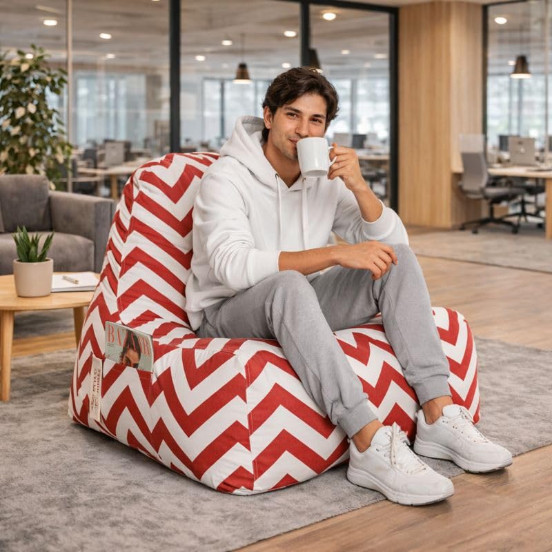 Image of Style Homez Hackey Cotton Canvas Stripes Printed Bean Bag XXL Size Filled with Beans Fillers