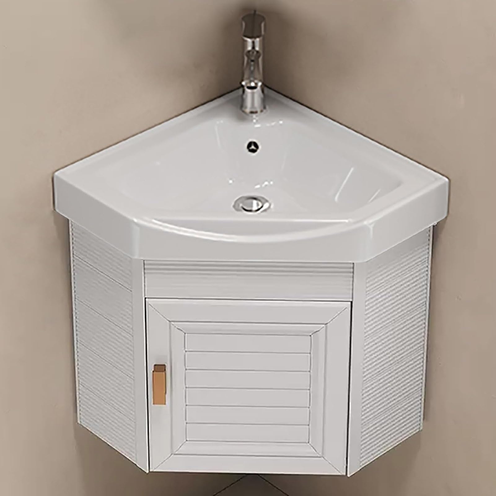 GLJTUO Corner Bathroom Sink with WallMounted Floating Cabinet SpaceSaving Storage Solution for Small Bathrooms Stylish and Design for Modern Spaces,White-38cm/15in