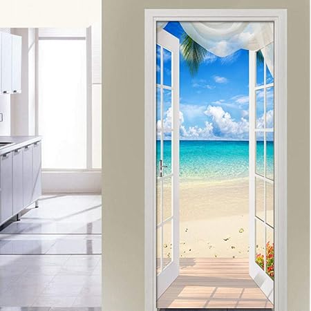 Amazon Qudmst 窓から海の景色3dドアステッカー壁壁画リビングルームの寝室のドア壁紙ウォールステッカー自己接着防水装飾 77x0cm ウォールステッカー オンライン通販