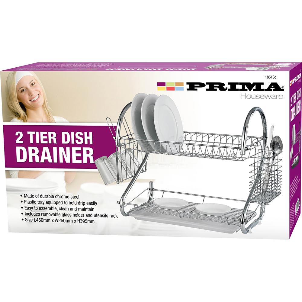 SuperGift.com 2 Tier Dish Drainer Set, Kitchen Dish Drying Rack with Cutlery Holder and Drip Tray, Space-Saving Countertop Dish Rack