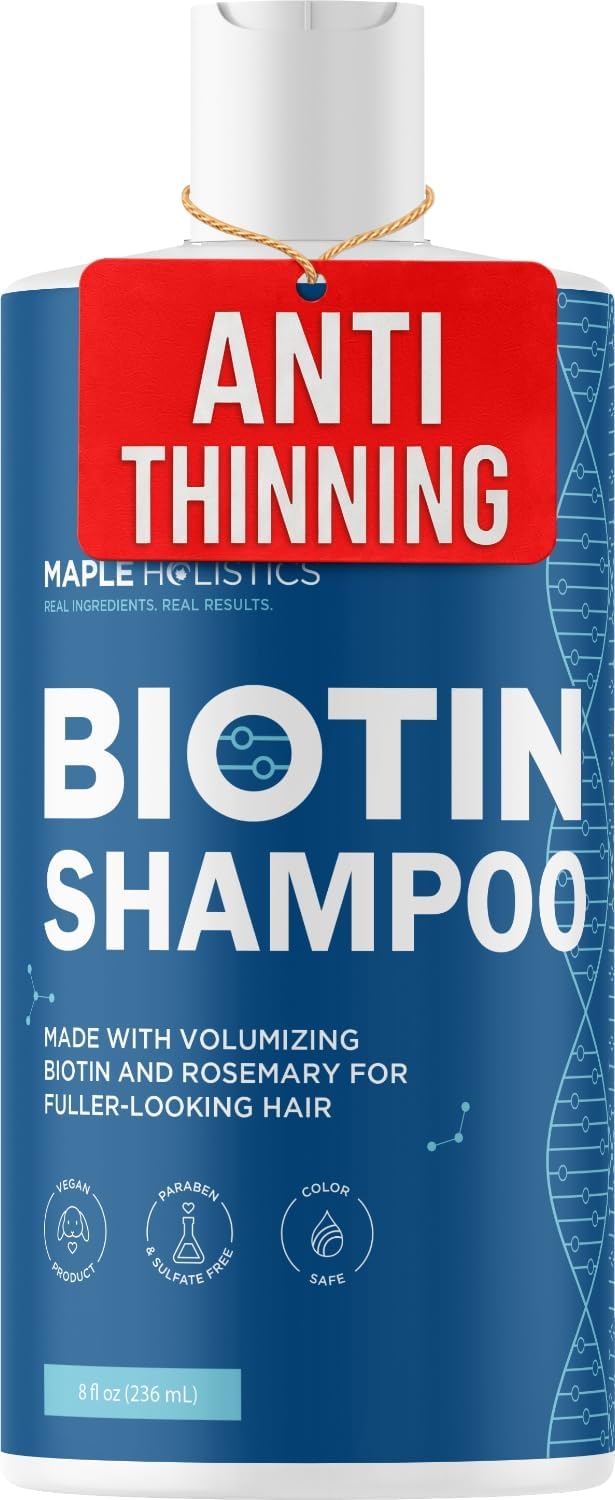 Rosemary and Biotin Shampoo for Thinning Hair - Vegan Volumizing Shampoo for Fine Hair with B Vitamins Argan Oil & Tea Tree Essential Oil - Paraben Silicone and Sulfate Free Vegan Formula (8 Fl Oz)