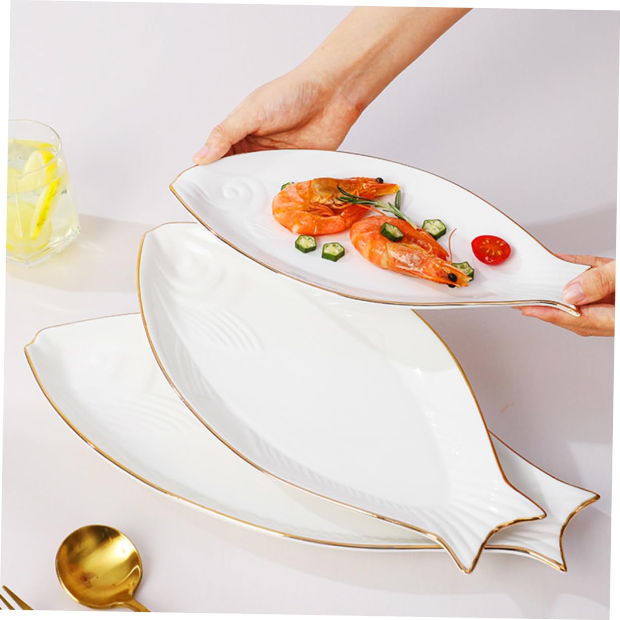 Zerodeko Plato de Cerámica Forma de Pez Blanco para Sushi y Aperitivos | Apto para Cafetería y Pastelería, Resistente al Calor, Fácil de Limpiar, Diseño Decorativo