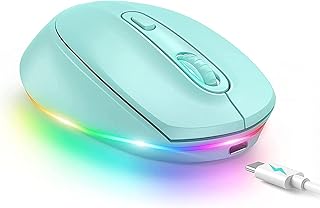 Seenda LED Bluetooth Mouse, 3-Mode Silent Rechargeable Wireless Bluetooth Mouse（ BT5.0/BT3.0/2.4G for Multi-Device, Compatible with Laptop, PC, Mac OS, Windows, Android, Up to 2400 DPI, Blue