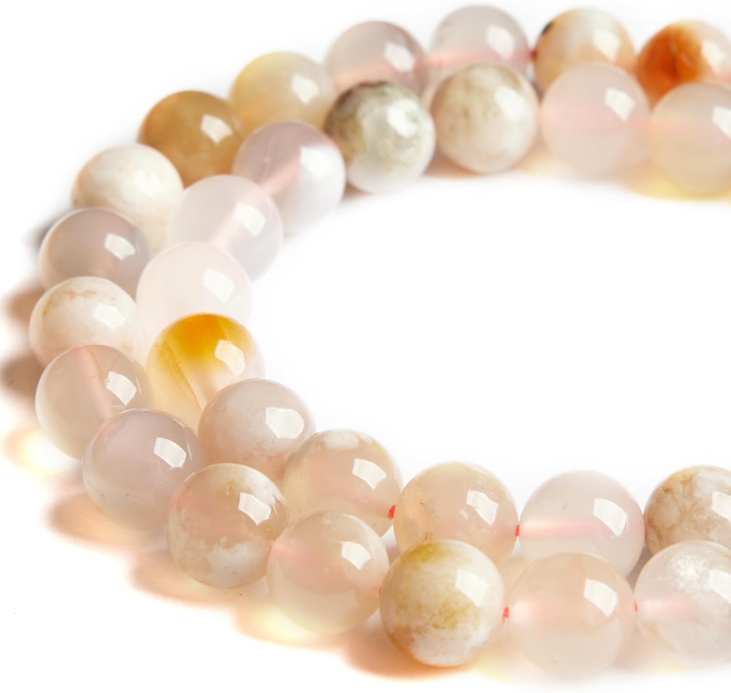 100pcs 10mm Cherry Blossom Agate Beads Natural Gemstone Beads Round Loose Beads for Jewelry Making