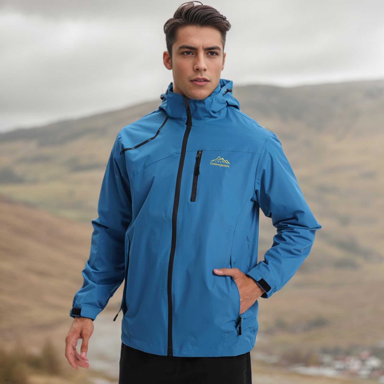 Chaqueta Impermeable Para Hombres, Ligera con Capucha Cremallera Chaqueta Cortavientos Para Hombre Viento al Aire libre