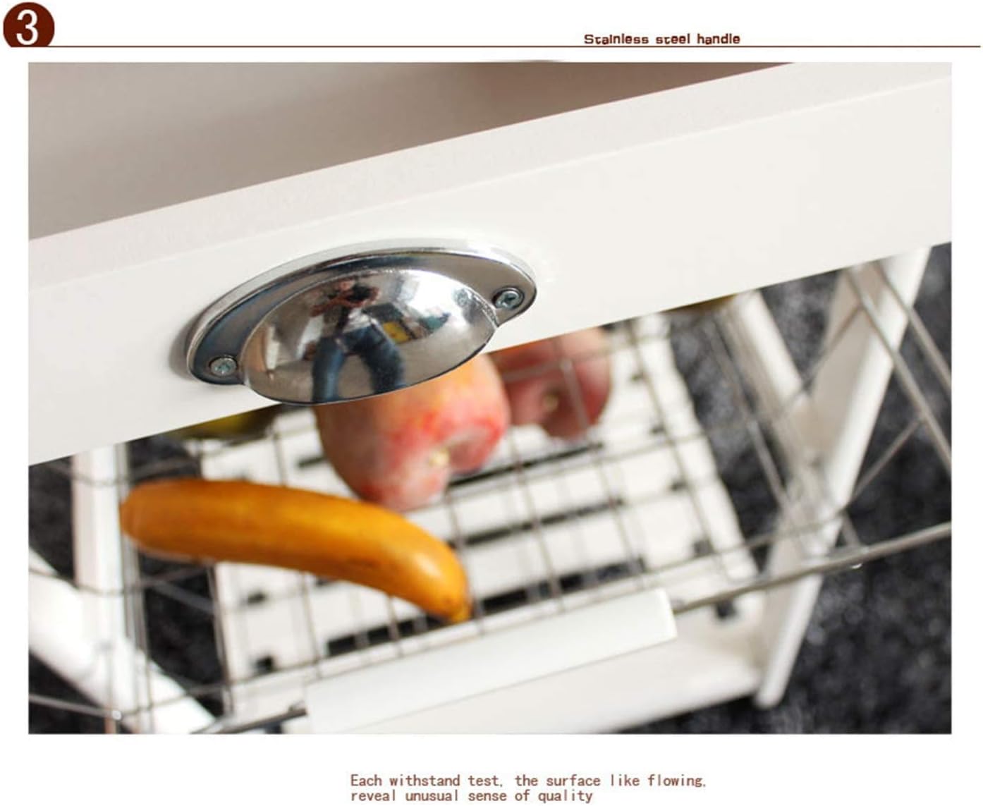 CYK CSK Rolling Utility Trolley on Wheels with Storage Drawer, Shelves and Cabinet 2-Drawer 3-Basket 3-Shelf Storage Rack with Rolling Wheels White, Kitchen Island Cart w/Wood Top,