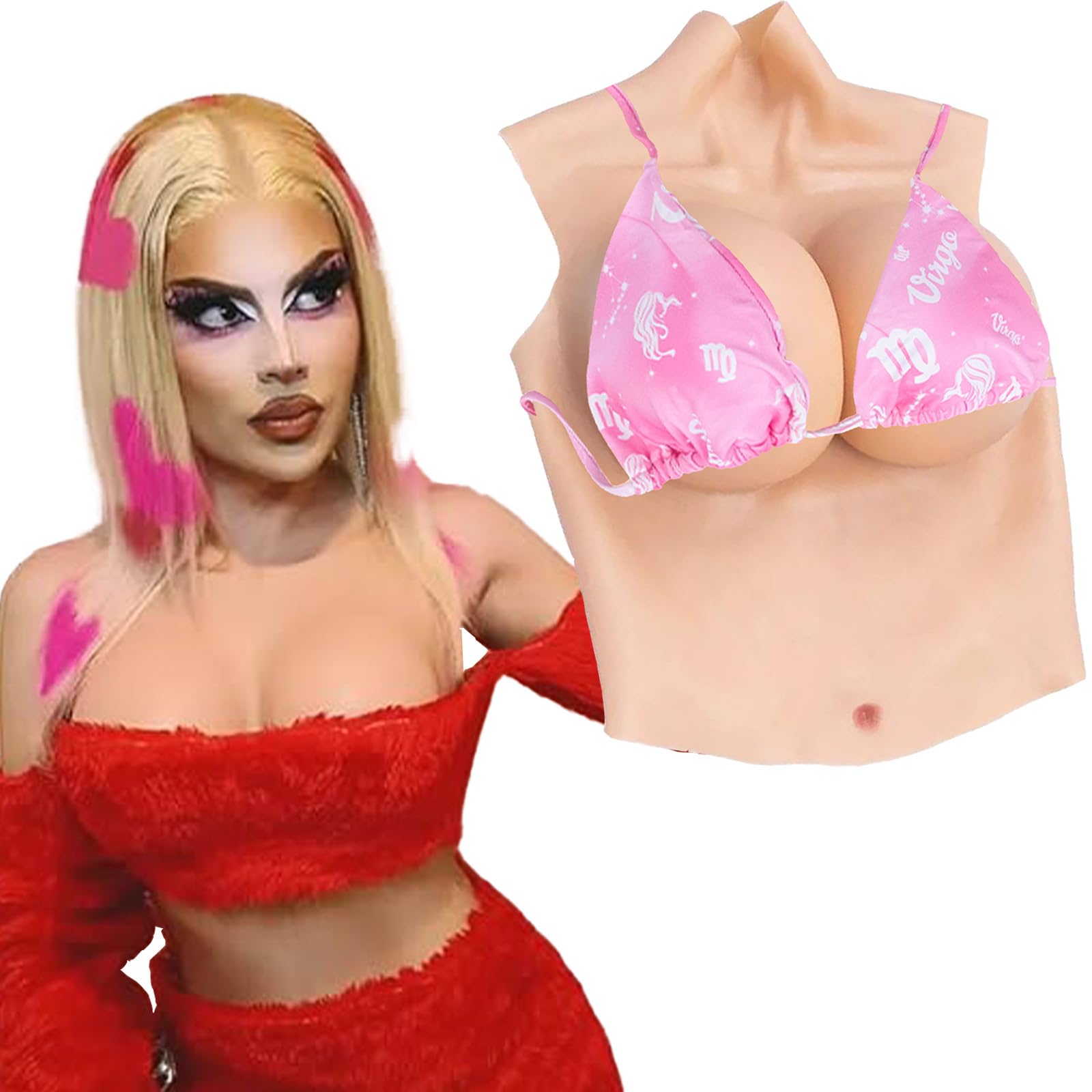 Silicone Breastplate Half Body Silicone Breast B-H Cup Fake Breast Forms for Drag Queen Crossdressers Transgender
