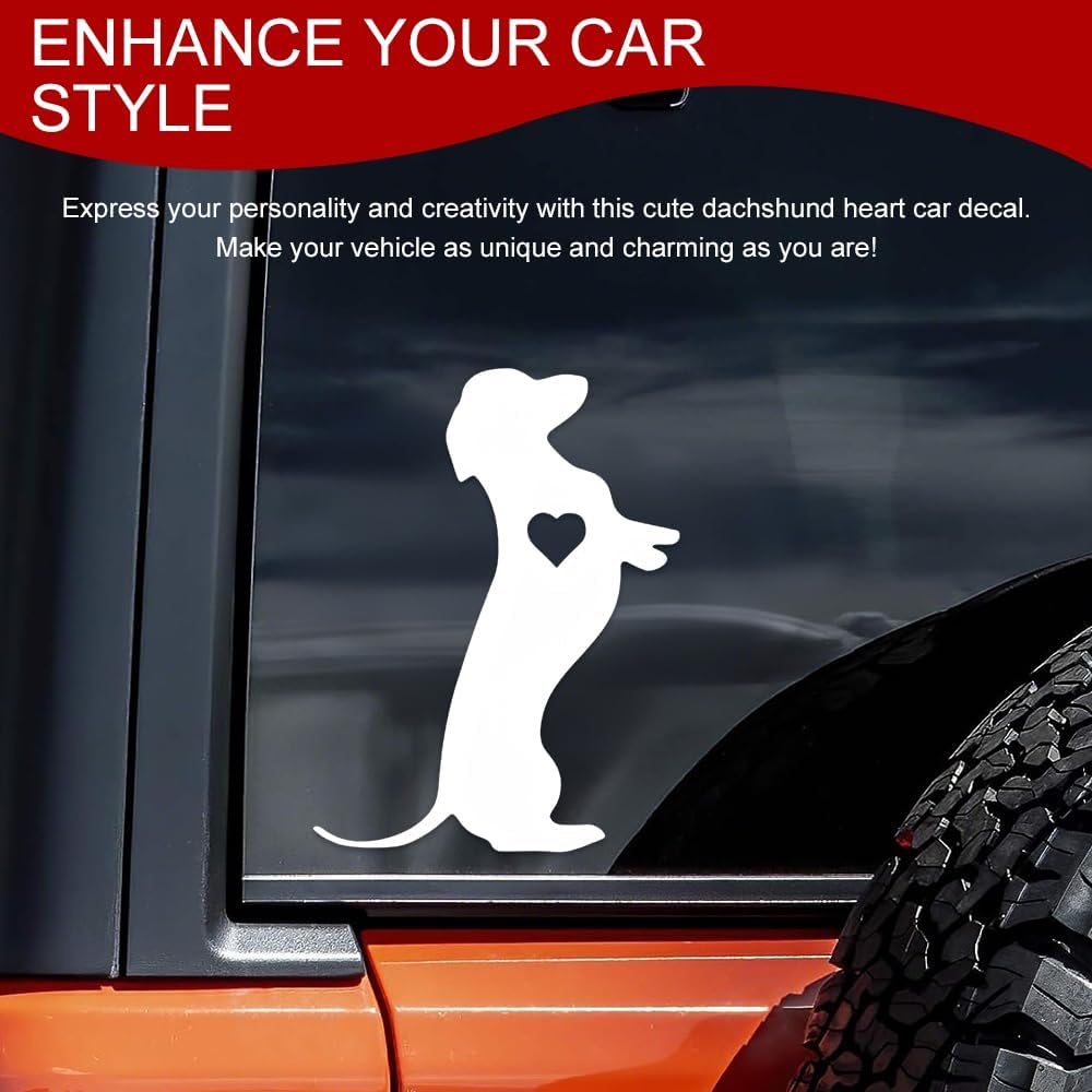 5.5" Dachshund Heart Dog Vinyl Decal, Dog Car Sticker, Weiner Dog Love Vinyl Waterproof Vehicle Bumper Sticker, Funny Auto Exterior Window Decoration Decal for Truck Laptop Wall (White) image 3