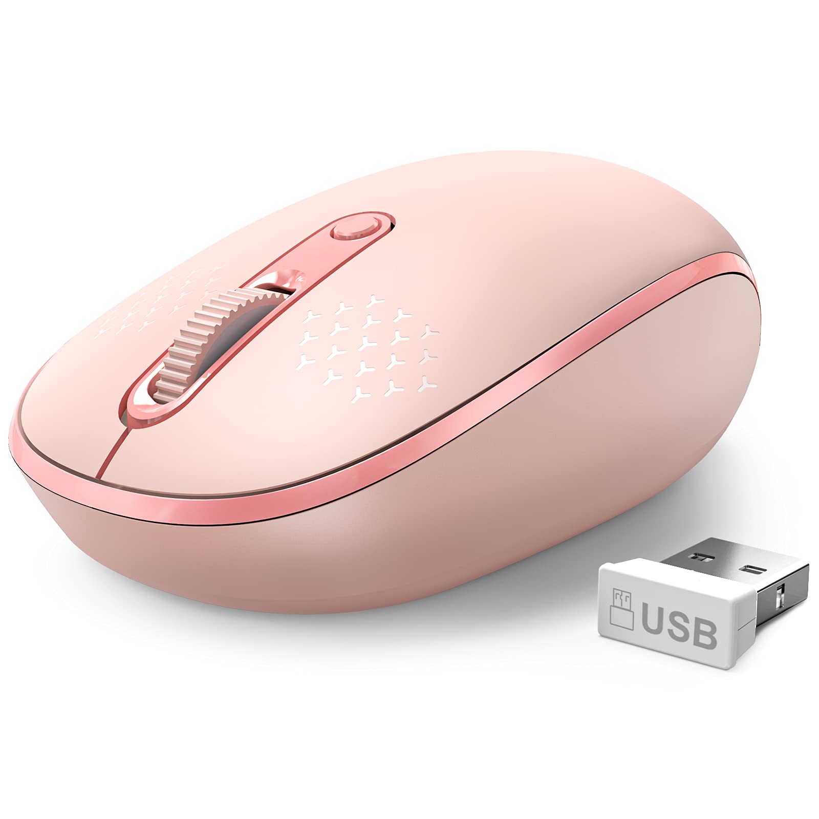 RATEL Wireless Mouse, 2.4G Ergonomic Computer Mouse for Laptop with USB Receiver, Portable Cordless Mice with 3 Adjustable DPI Levels for Windows, PC, Chromebook, MacBook, Linux(Pink
