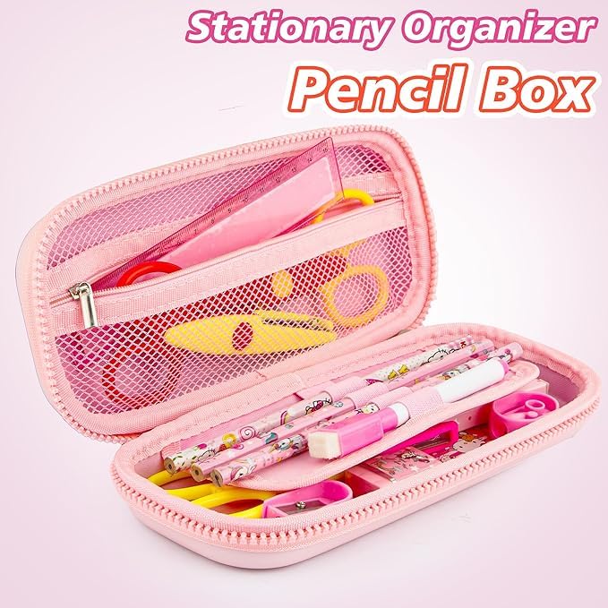 Image of 3D EVA EVA Design Embossed Hardtop Cover Pencil Case with Compartments, Pencil Pouch for Kids, School Supply Organizer, Geometry Stationery Box, Cosmetic Zip Pouch Bag (Small Unicorn Pouch)