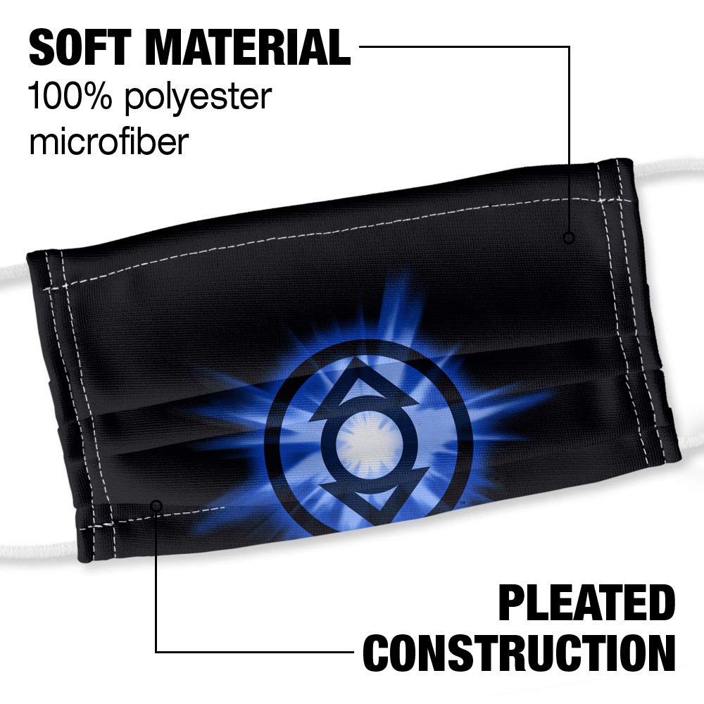 Green Lantern Indigo Glow 1-Ply Reusable Face Mask Covering with Adjustable Nose Wire, Unisex