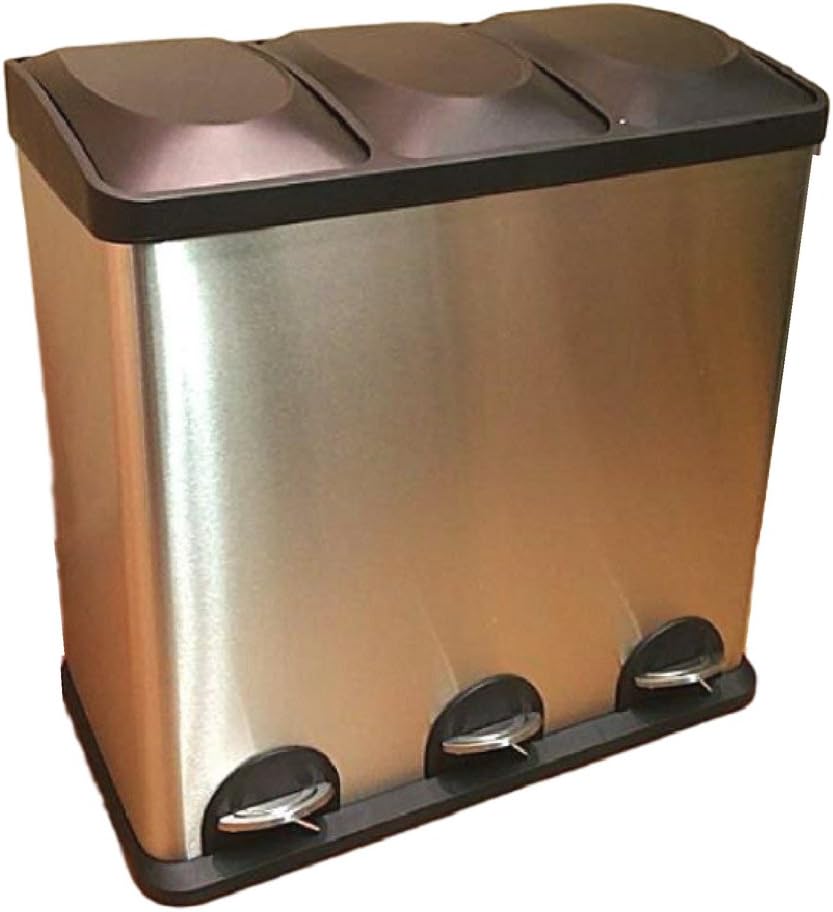 Triple Compartment Trash Can Recycle Combo Garbage 3 Bin XL