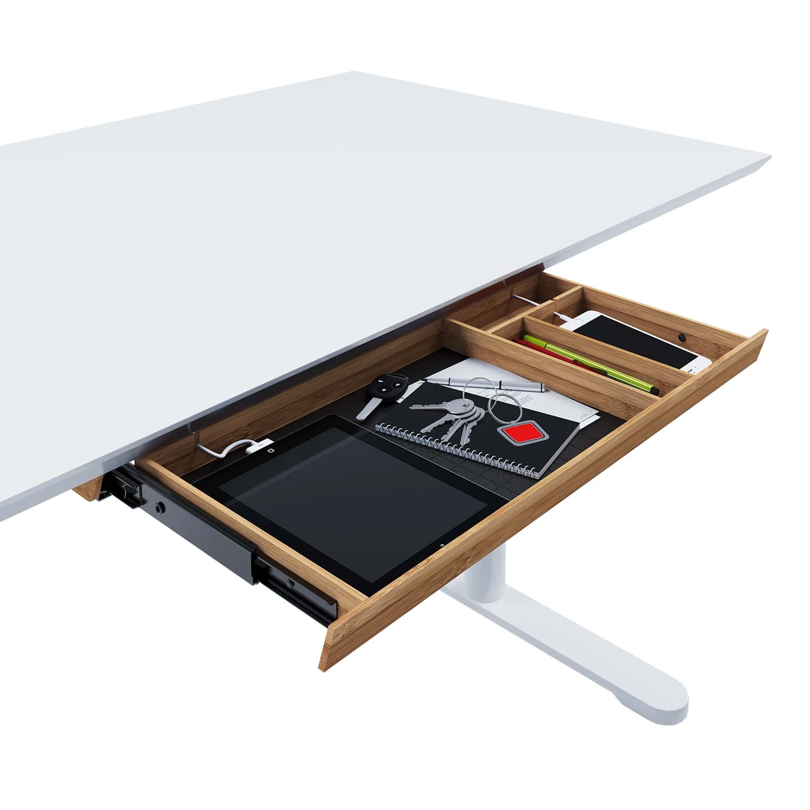 Eisnhauer® - Cassettiera estraibile in bambù, Accessori per Scrivania, Mensola e Organizer, ca. 55,7 x 24,4 x 3,4 cm, in bambù di alta qualità