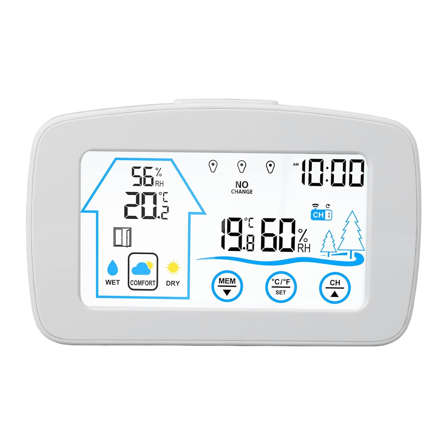 Wireless Hygrometer Thermometer, Temperature Humidity Gauge Indoor Outdoor Black - Touchscreen Backlight, Weather Forecast, Long Wireless Transmission Distance (White)