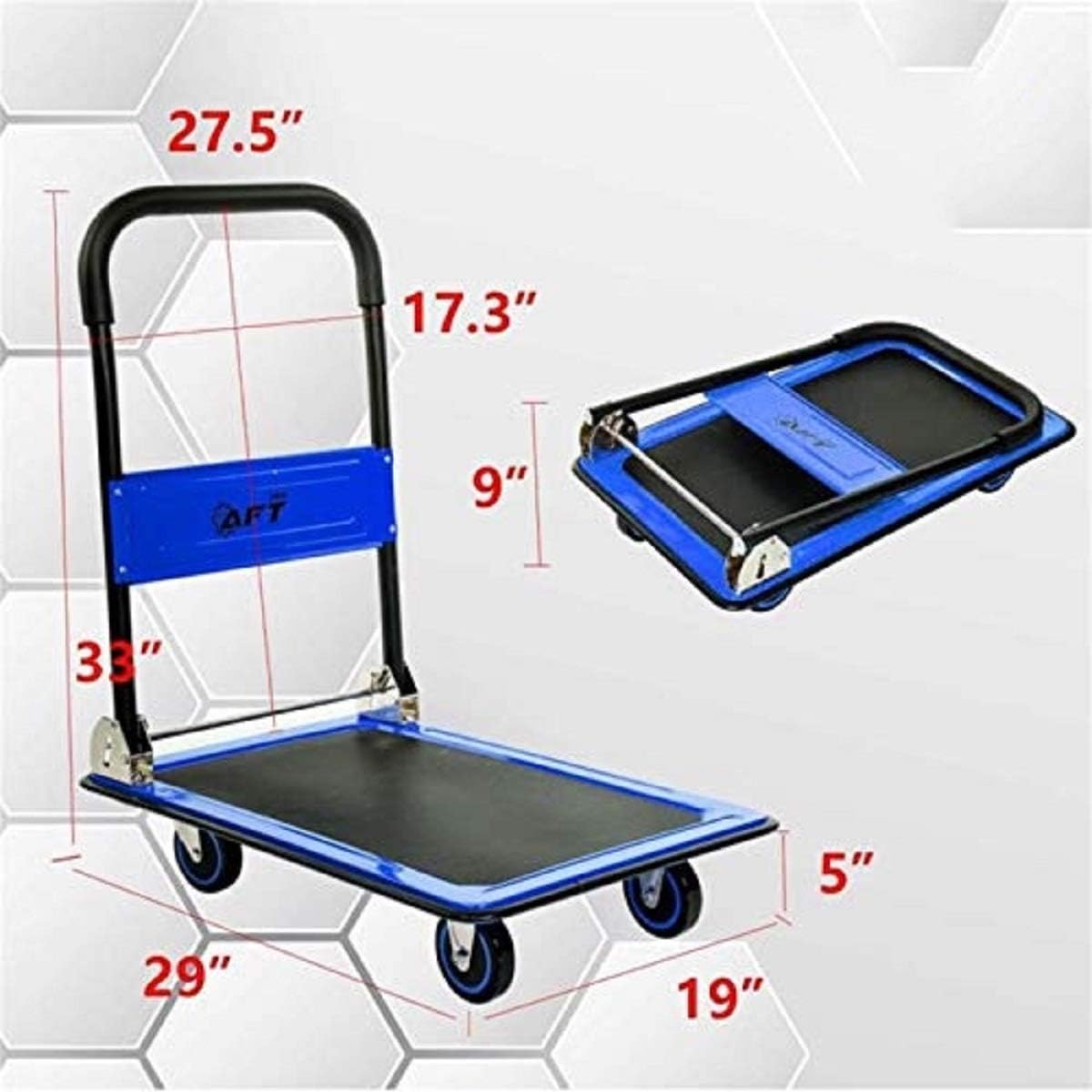 Push Cart Dolly AFT PRO USA Push Platform Truck Folding Rolling Flatbed Cart 360 Degree Swivel Wheels Foldable Handle (Blue, 330LB) : Industrial & Scientific