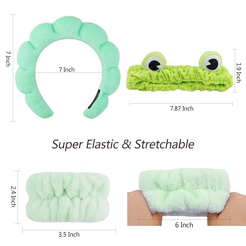 Miniatura 7 de VELSCRUN Paquete de 6 diademas de spa, diadema de maquillaje, diadema de lavado facial, diademas para el cuidado de la piel, banda de esponja verde