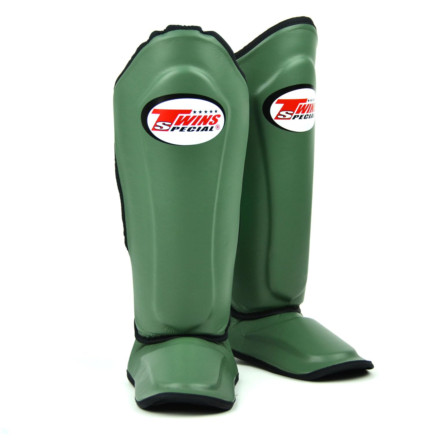 Twins Special SGL10 Genuine Leather Shin Pads, Double Padded - For Muay Thai, Kickboxing & MMA Training & Sparring (Olive/Black, XL)