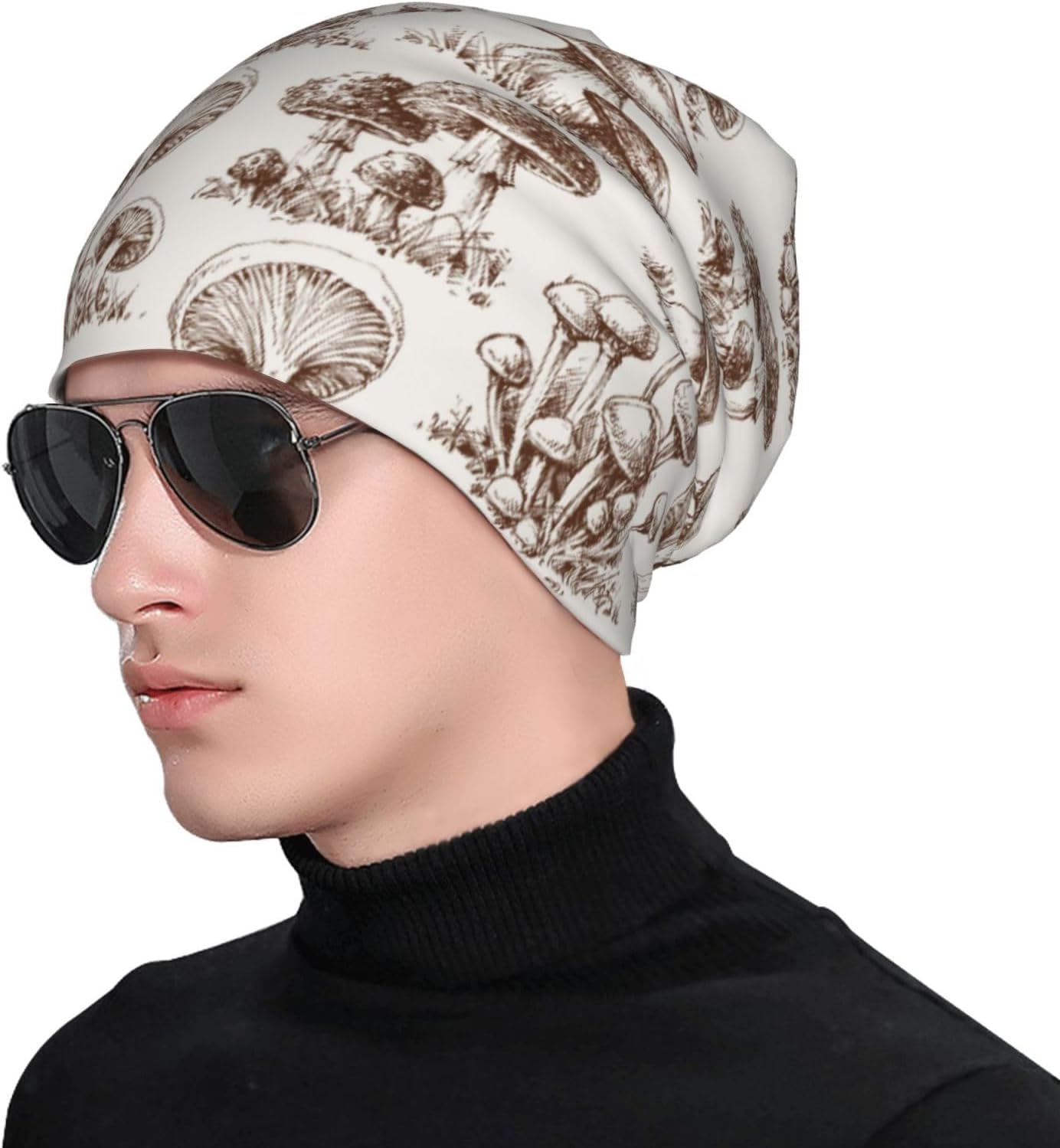 Vintage Mushroom Beanie Hat Slouchy Cap Warm Cancer Headwear Stretch Knitted Hats For Women Men - Image 5