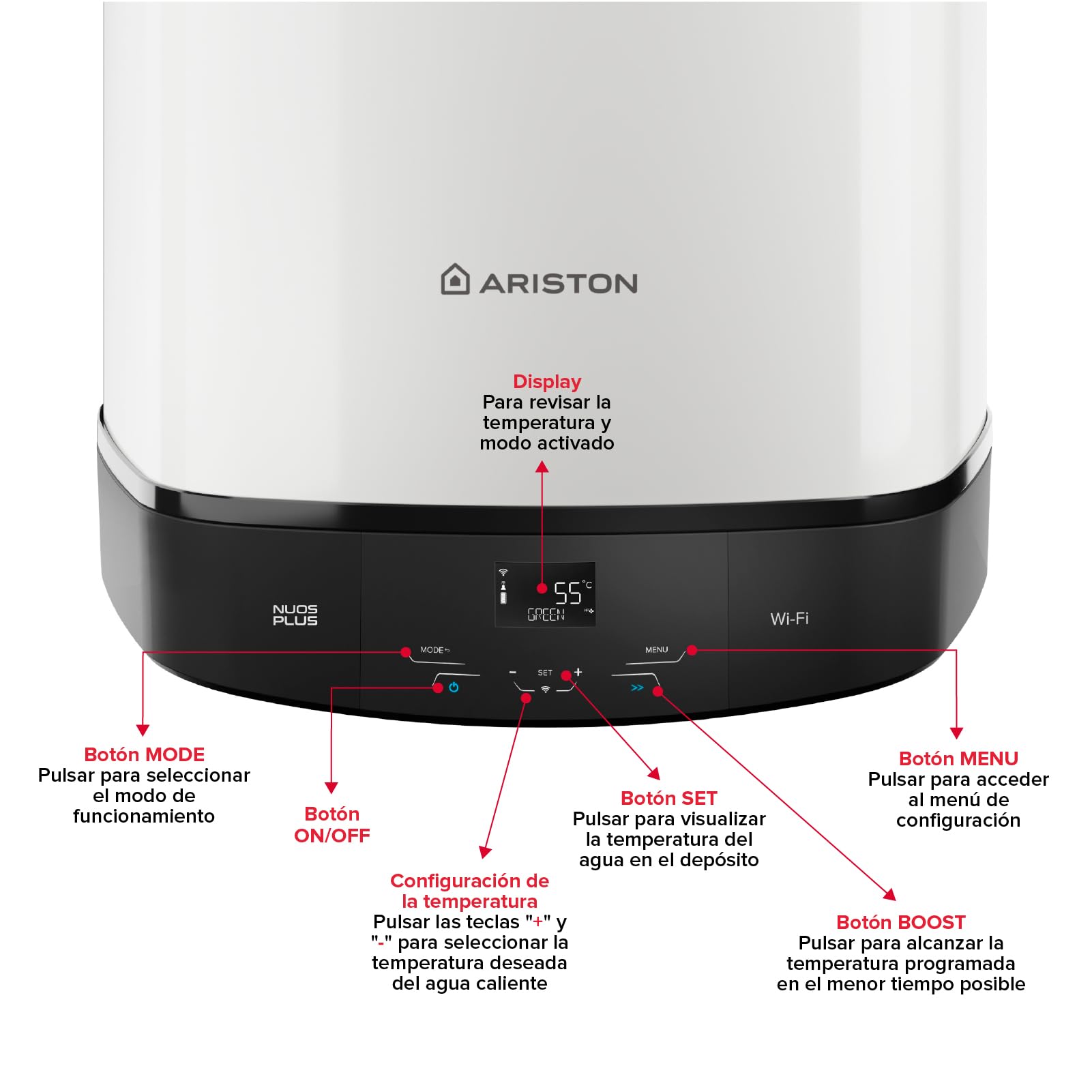 Ariston Nuos Plus S2 Wifi - Termo 80 Litros con Bomba de Calor, Calentador de Agua Bajo Consumo, Control con App, Compatible con Alexa, Clase A+ (A+/F) - Servicio Post-Venta solo Disponible en España