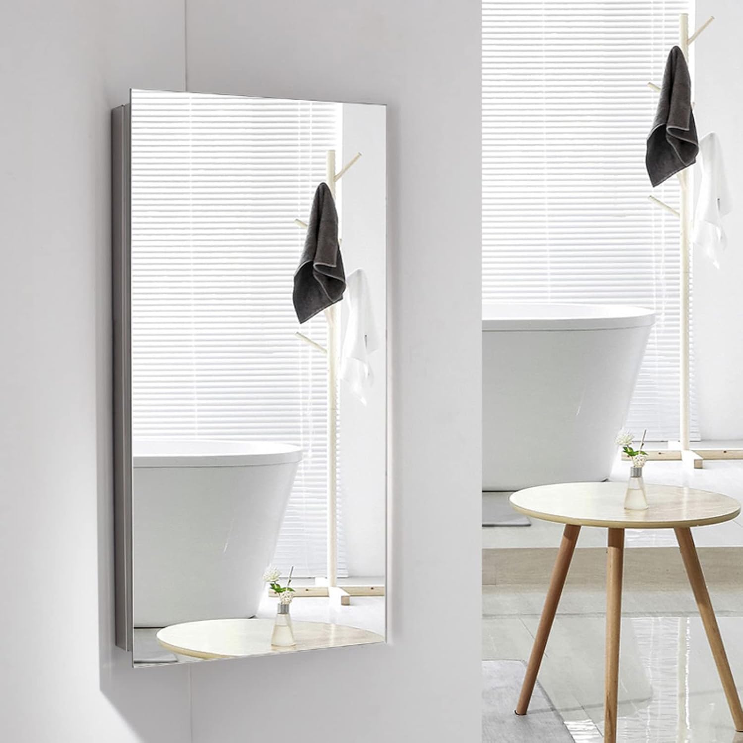 Wall Mount Corner Mirror with 3 Shelves,Stainless