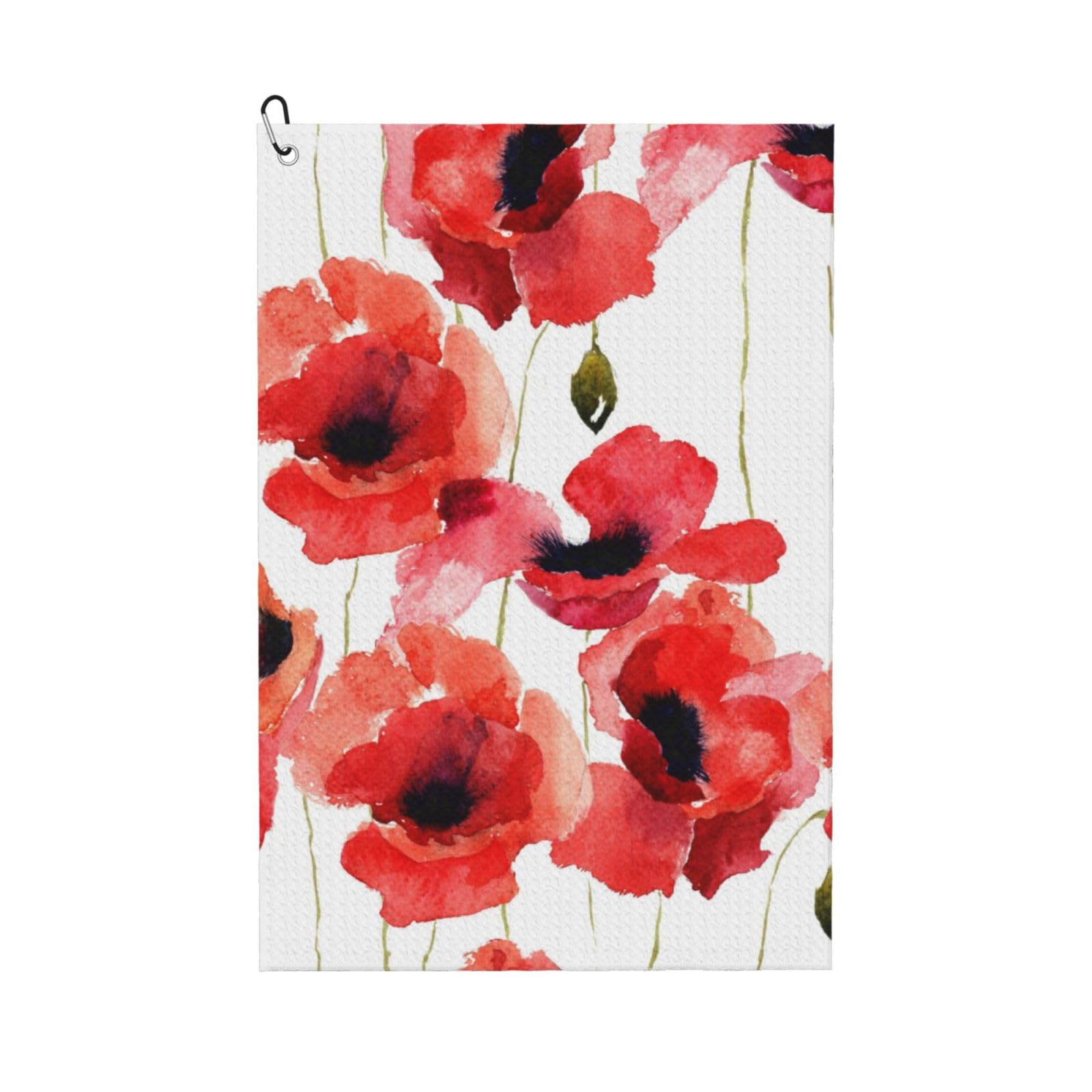 Hnnkloy Watercolor Poppies, 16x24 in Portable Waffle Golf Towels with Carabiner Clip for Golf Bag