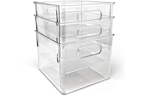 8x8 Storage Bins Pack of 3 Plastic Organizer with Non-Slip Handles BPA Free Food Safe