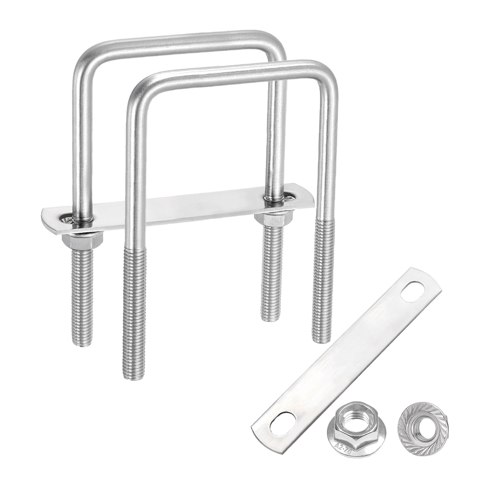 sourcing map 2 Set M8 2-3/8 Inch Inner Wide Square U Bolts, 4-3/4 Inch Length 304 Stainless Steel U-Bolts with Flange Hexagon Nuts, Frame Plates for Trailer, Automotive, (60mm W x 120mm L)