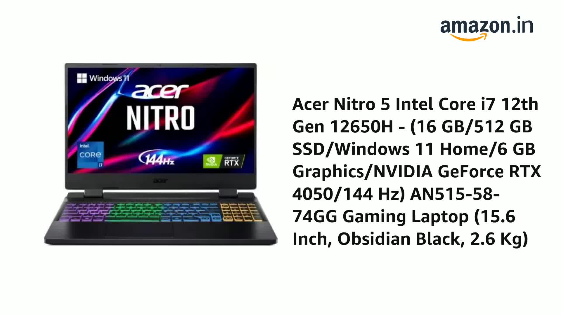 acer Nitro 5 Intel Core i7 12th Gen 12650H - (16 GB/512 GB SSD 