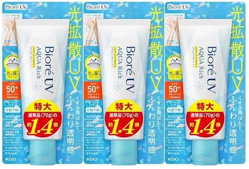 【まとめ買い】ビオレUV アクアリッチ ライトアップエッセンス SPF50+ PA++++ 100g ×3個 日焼け止め 化粧下地 UVカット ウォータリーエッセンス 顔・からだ用 大容量の商品画像（Amazon）