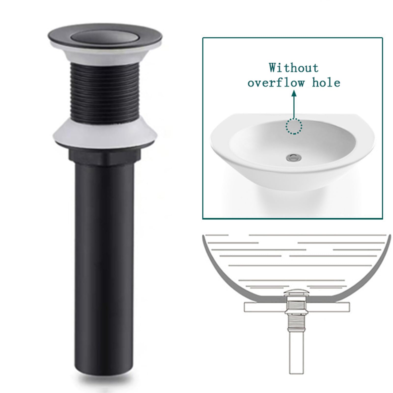 Tubo di scarico per lavello pop-up Tappo di scarico pop-up per lavabo, scanalato, in ottone e silicone, a prova di odori, per lavandino, vasca da bagno, in cromo antico dorato e nero. (Gold)