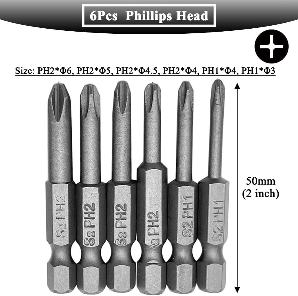 10Pcs 50mm Magnetic Screwdriver Bit Sets Phillips and Slotted Screwdriver Bit 1/4 Inch Hex Shank Drill Bit S2 Steel