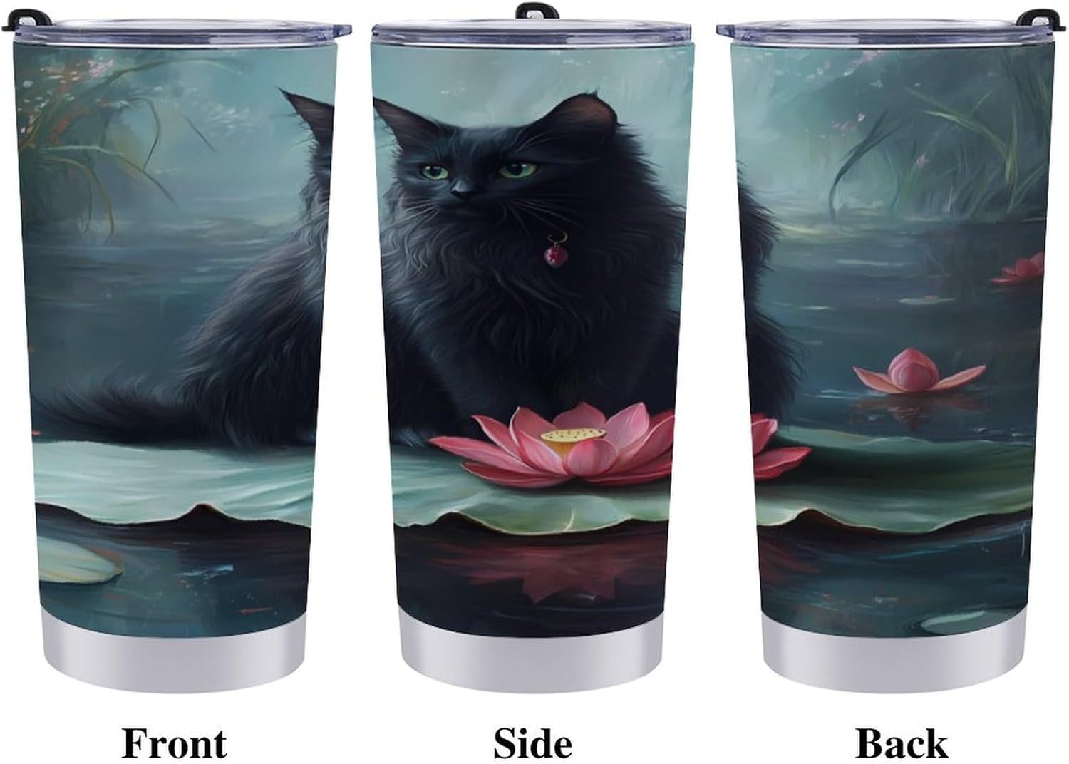 Black Cat Lily Lotuses Flowers Travel Coffee Mug Stainless Steel Insulated Tumbler Water Bottle Tea Cup for Home Office