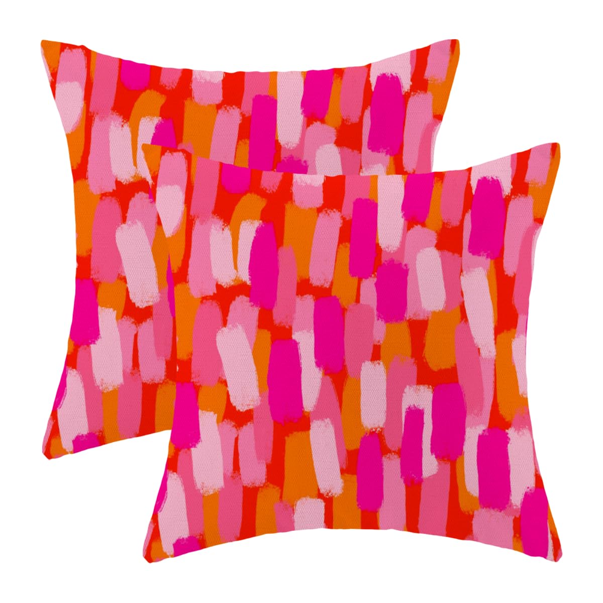 Hot Pink Orange Paint Brush Pillow Covers 18 x 18 Inch Set of 2 Aesthetic Throw Pillows Outdoor Decorative Trendy Funky Dormitory Preppy Pillowcases
