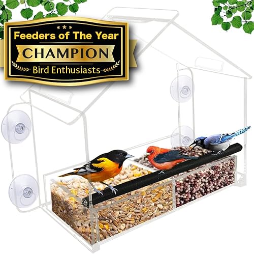 Nature Gear Comederos de aves de acrílico transparente para observación en ventana, resistente al clima y fácil de limpiar con bandeja deslizante