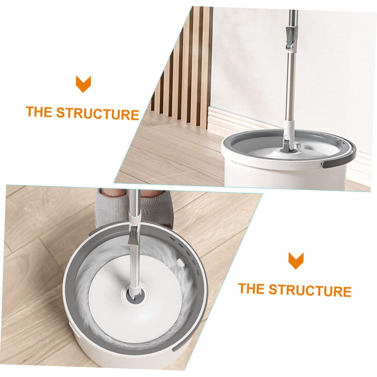 Vadrouille Rotative Domestique avec Manche Détachable Balai Microfibre Absorbant et Résistant Seau Essoreur Intégré pour Nettoyage des Sols