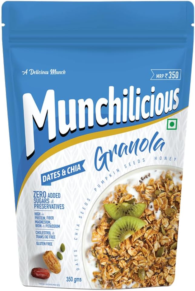 Granola - Dates & Chia, 350g | Zero Added Sugar & Preservatives | High Protein & Fiber | Cholesterol & Trans Fat Free | Healthy Breakfast Cereal & Snack