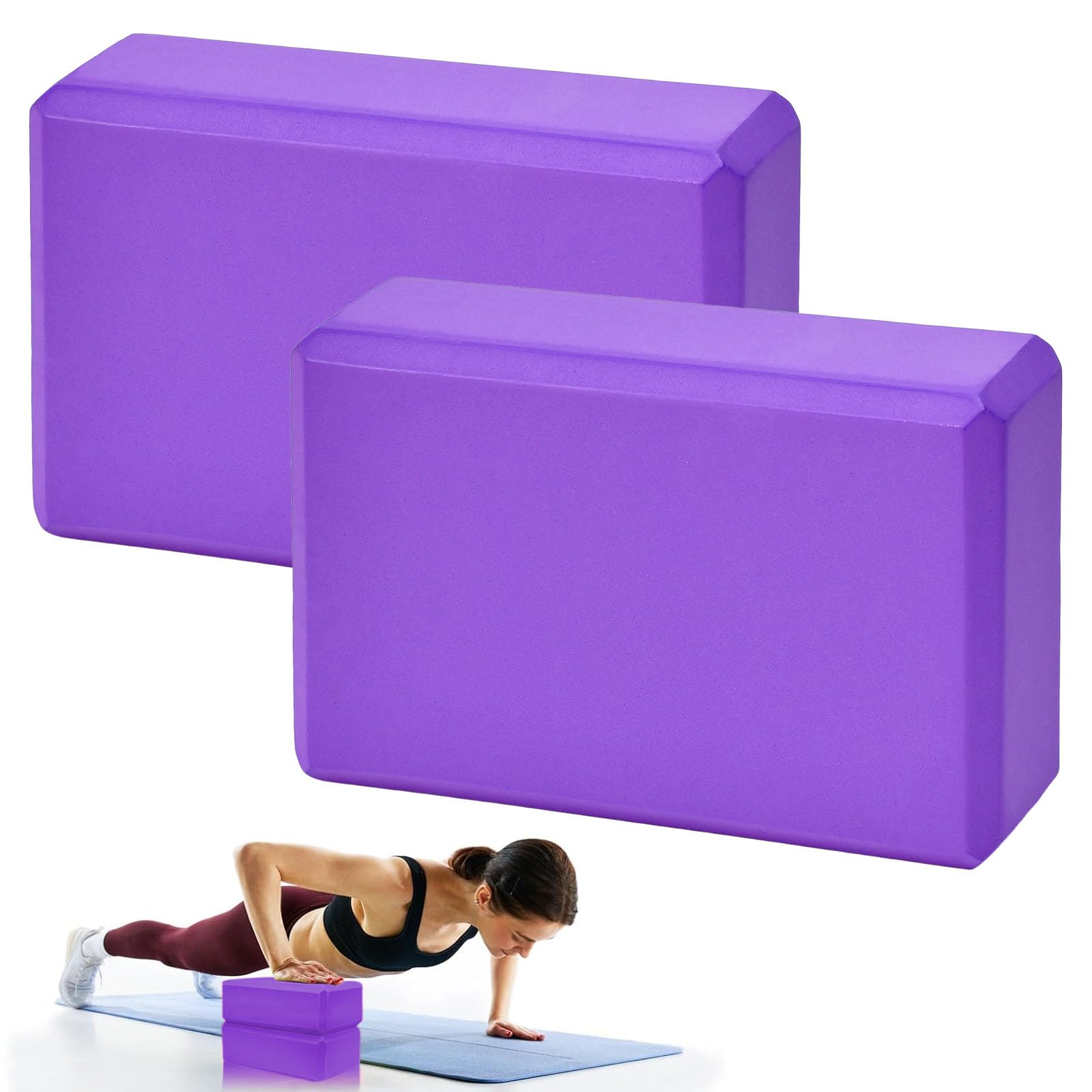 Xygobla Yoga Blocks 2pcs High-Density Anti-Slip Foam Gym Bricks | for Yoga, Pilates, Stretching & Fitness | Lightweight, Travel-Friendly & Durable Exercise Accessories (Purpl)