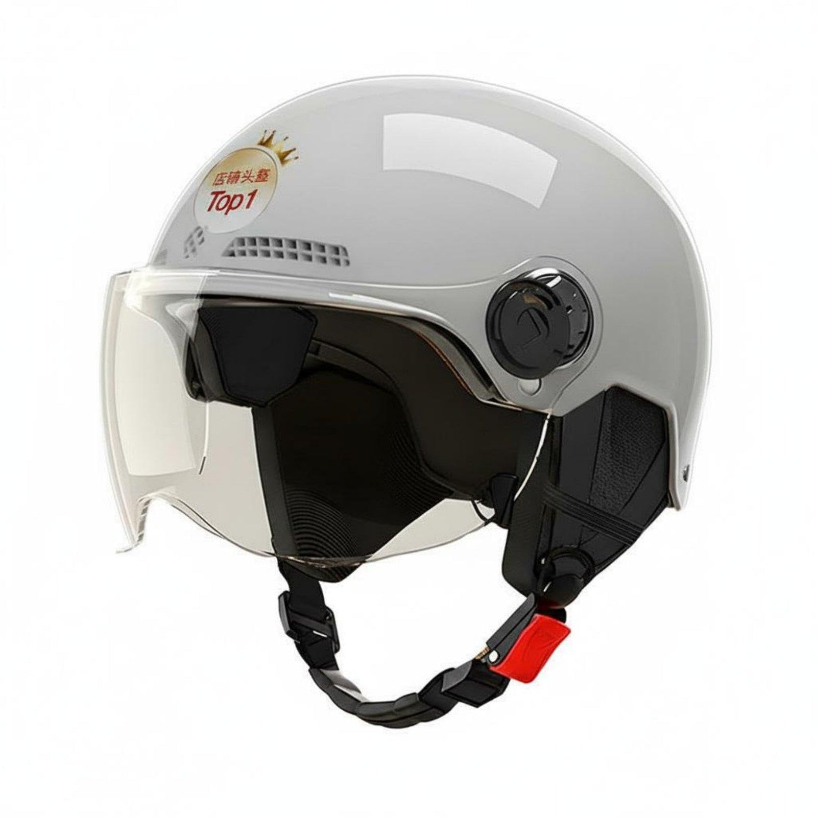 Motorcycle Half Helmet 3C Certified Helmet Four-Season Shielded Headwear for Women, Commuters, City Riding Grey Short Lens+Ear Cover-image-40