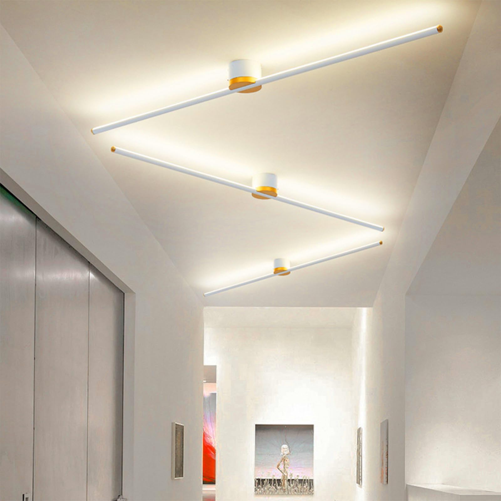 LED Minimalist Ceiling Light Long Strip Semi Flush Mount Ceiling Lights 3000K/4000K/6000K Decoration Ceiling Lighting Linear Boutique Ceiling Light Living Room Kitchen (40cm,White Gold Warm Light)