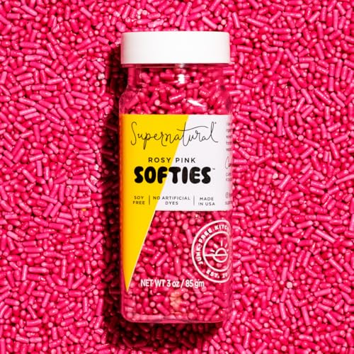 Supernatural Rosy Pink Softies Natural Sprinkles - Dye-Free, Soy-Free, Gluten-Free, Vegan, Made in USA, 3oz - Dye Free Pink Sprinkles