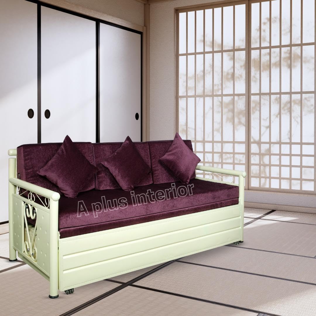3 Seater Metal Sofa Cum Bed with Hydraulic Storage for Living Room (Ivory); Size: Queen – 5 x 6 – APICQ302 3 Seater Metal Sofa Cum Bed with Hydraulic Storage for Living Room (Ivory); Size: Queen – 5 x 6 – APICQ302