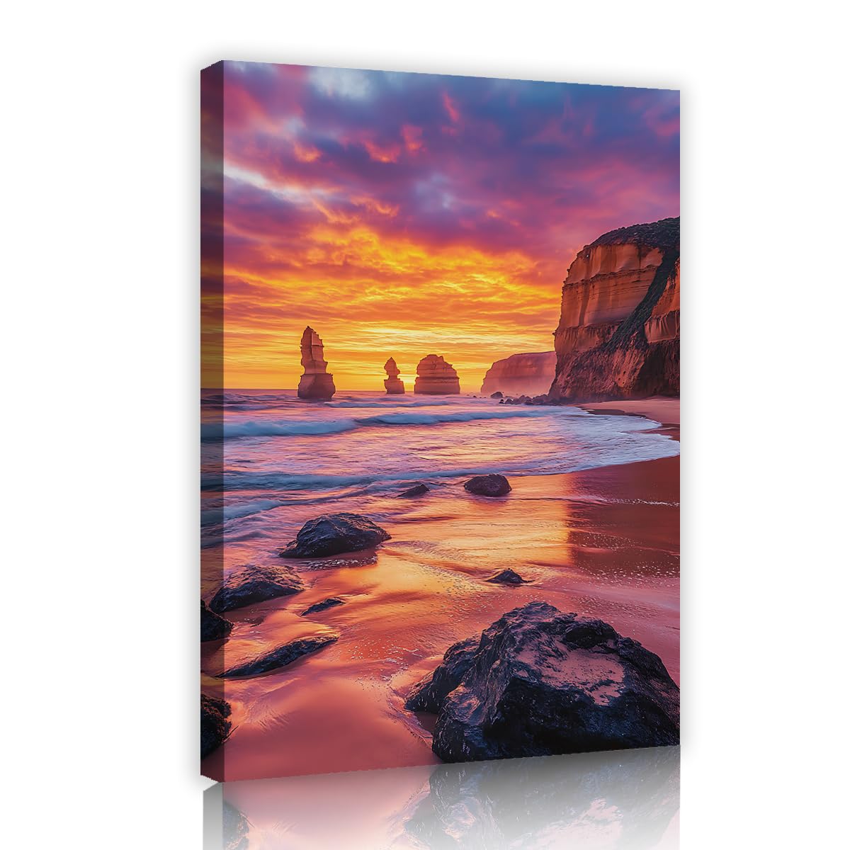 Via Vela Ocean Beach Framed Canvas Wall Art Sunset Sea Wave Landscape Artwork Coastal Nature Sunset Seascape Art Poster For Living Room Bathroom Guest Room 80x120cm