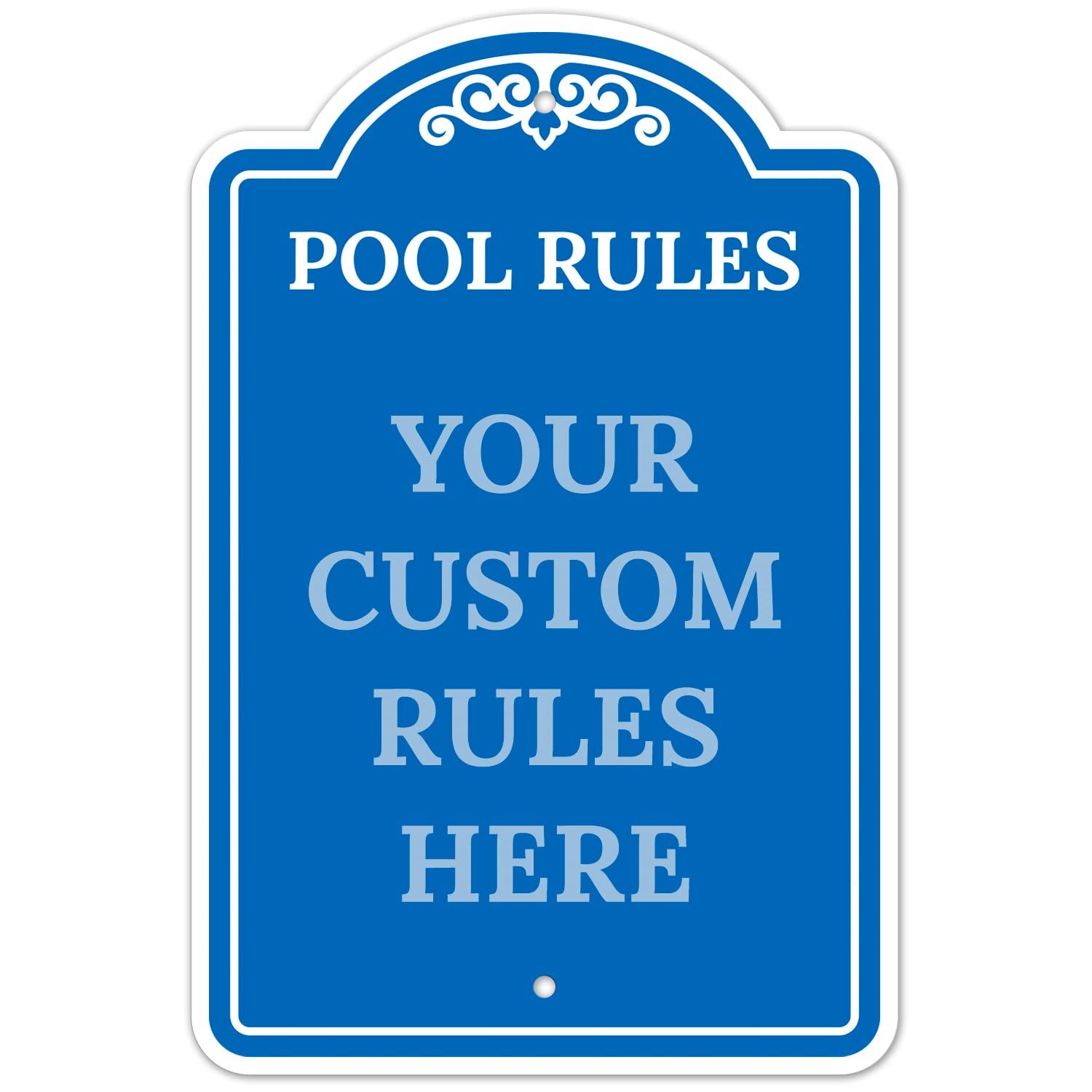Custom Pool Rules Sign Personalized Swimming Pool Rules Decor Blue Sign, 12x18 Inches, ACM, Fade Resistant, Made in USA by Sigo Signs