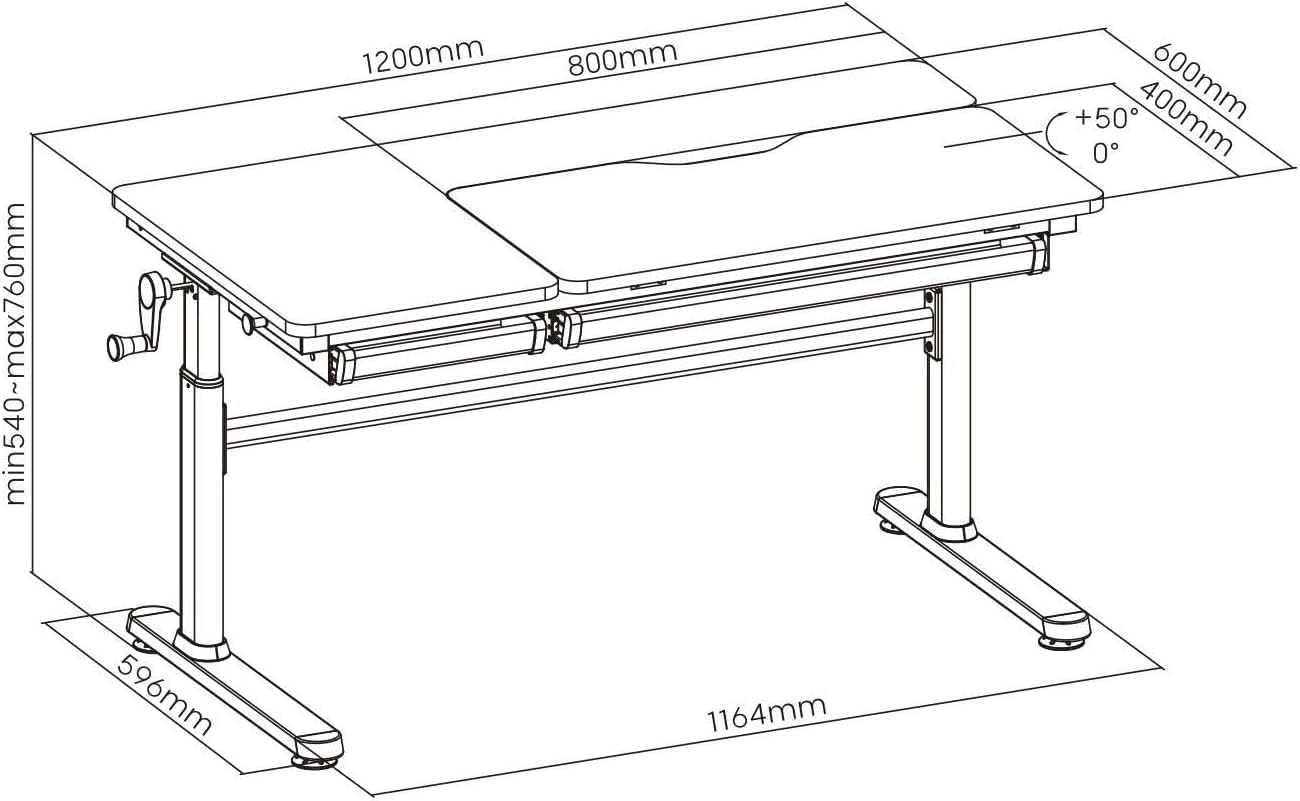 HOKO Kinderschreibtisch, Höhenverstellbar Kinderschreibtische 120x60 cm, Schreibtisch Kinder ab 6 Jahren, neigbare Tischplatte mit Schubladen, 100kg Belastbarkeit, Verstellbar von 54-76cm (Holz,CELIN)