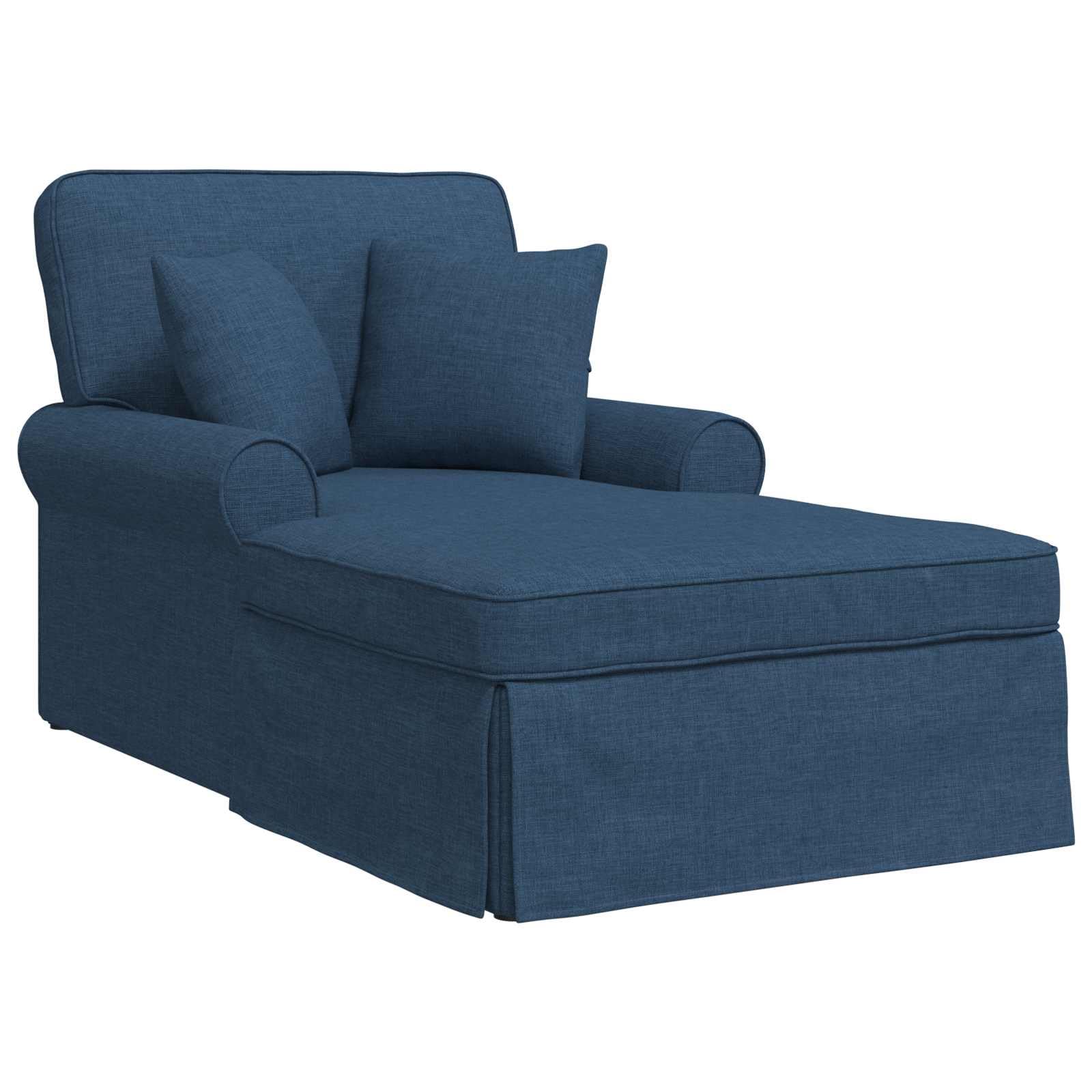 Chaise Lounge con gonna e 2 cuscini, in tessuto blu, 91 x 157 x 91 cm, imbottita, con braccioli e schienale, ergonomica, imbottita, per soggiorno, camera da letto, ufficio, rilassarsi, leggere