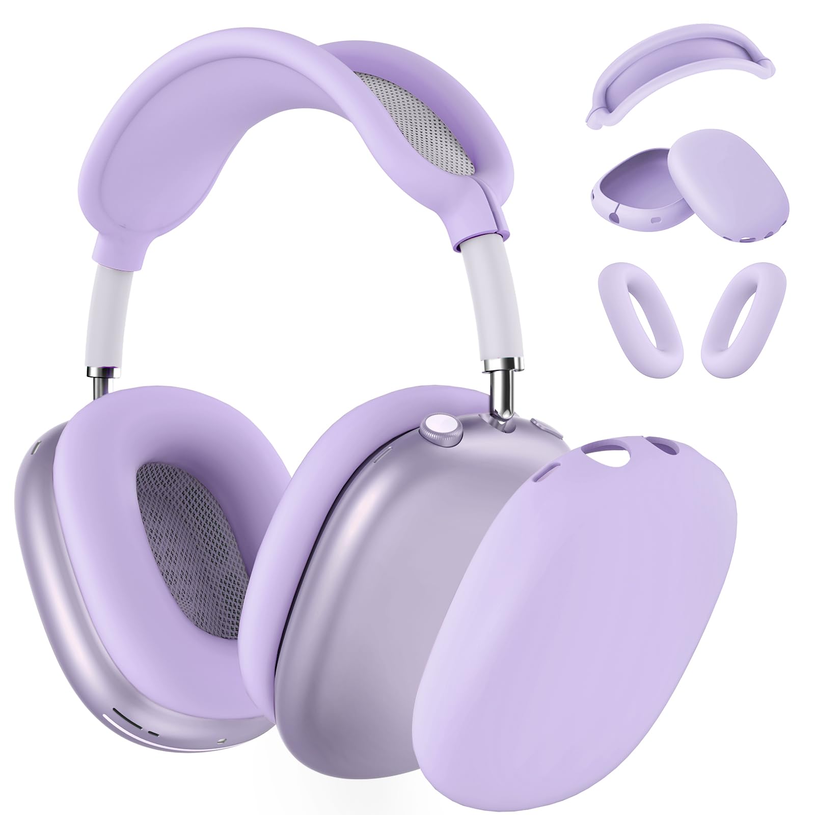 Silicone Case Cover for AirPods Max Headphones,Ear Pad Case Cover/Ear Cups Cover/Headband Cover for AirPods Max(USB-C/Lightning)(2024/2020),Soft Silicone Accessories for Apple AirPods Max,Pastel Lilac