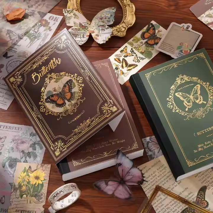 Image of VOTDOT Paper Junk Journal & Scrapbook Kit, Scrapbooking Supplies Kit with Creative Decor Journaling Supplies, Stationery, Stickers, A6 Grid Notebook with Graph Ruled Page Gift for Girl (Harry Potter Butterfly Green)